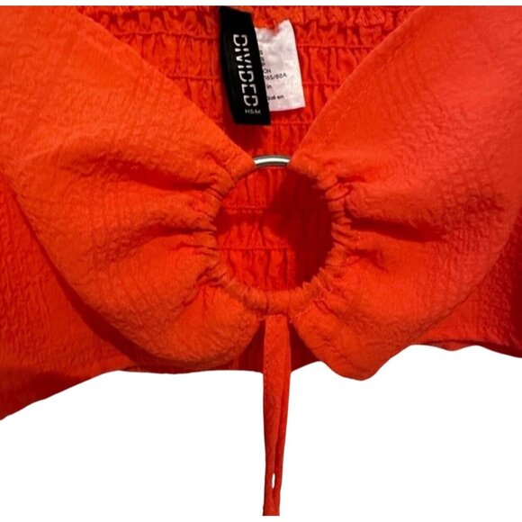 H&M Divided Womens Orange Crop Top S Square Neck Long Puff Sleeves Polyester & E - Picture 11 of 12